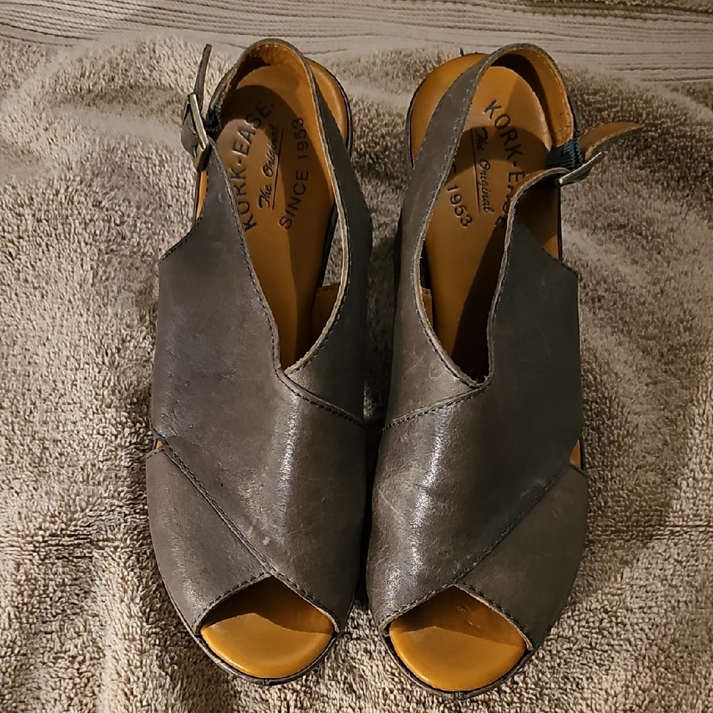 Kork-Ease Gray/Tan Sandals with Adjustable Ankle Strap